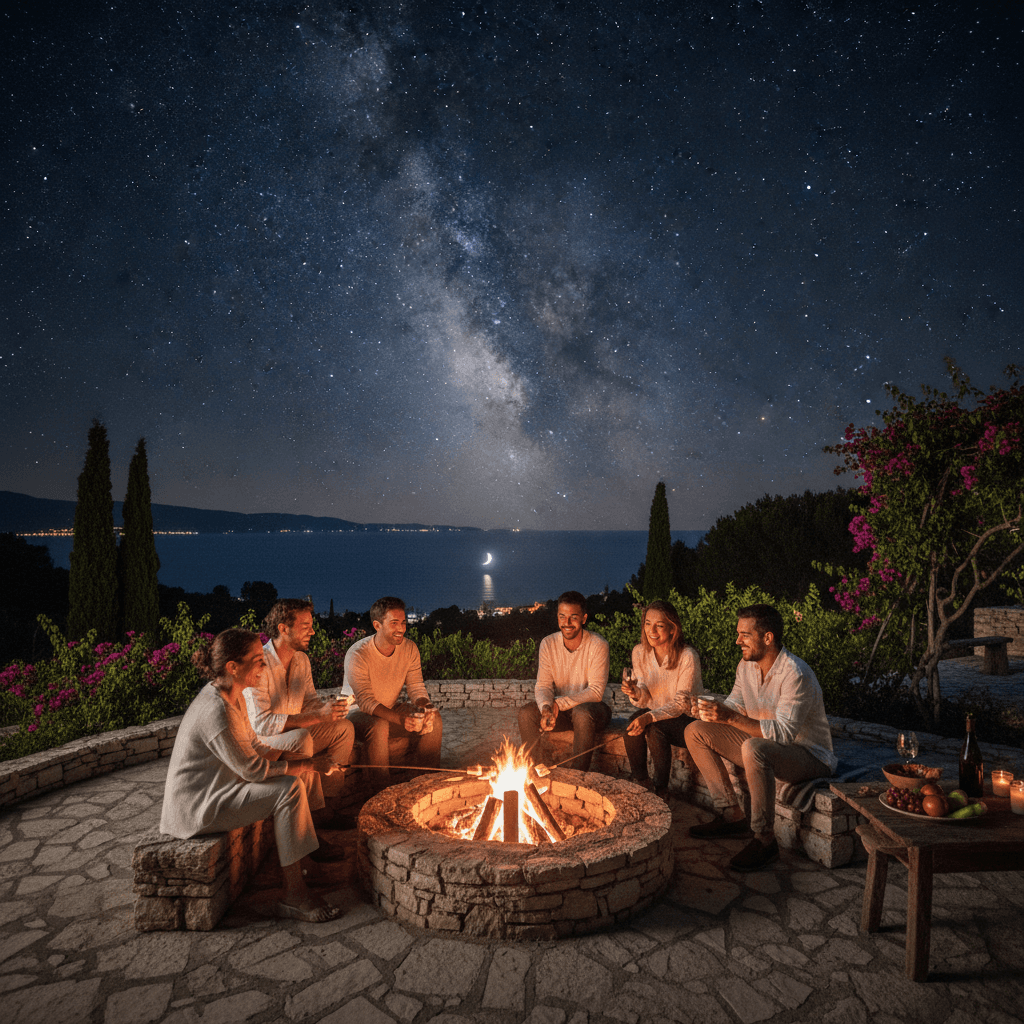 Evening gathering by fire