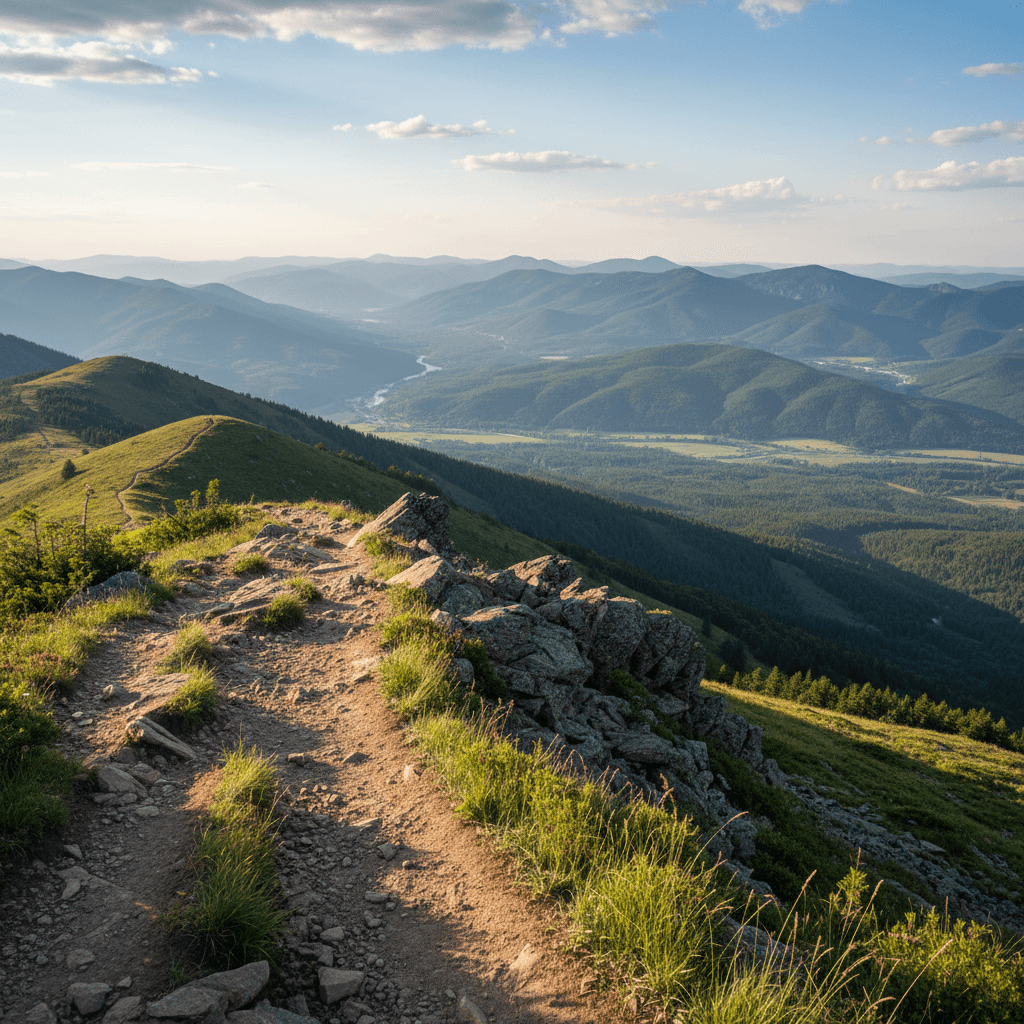 Mountain trail with panoramic valley view