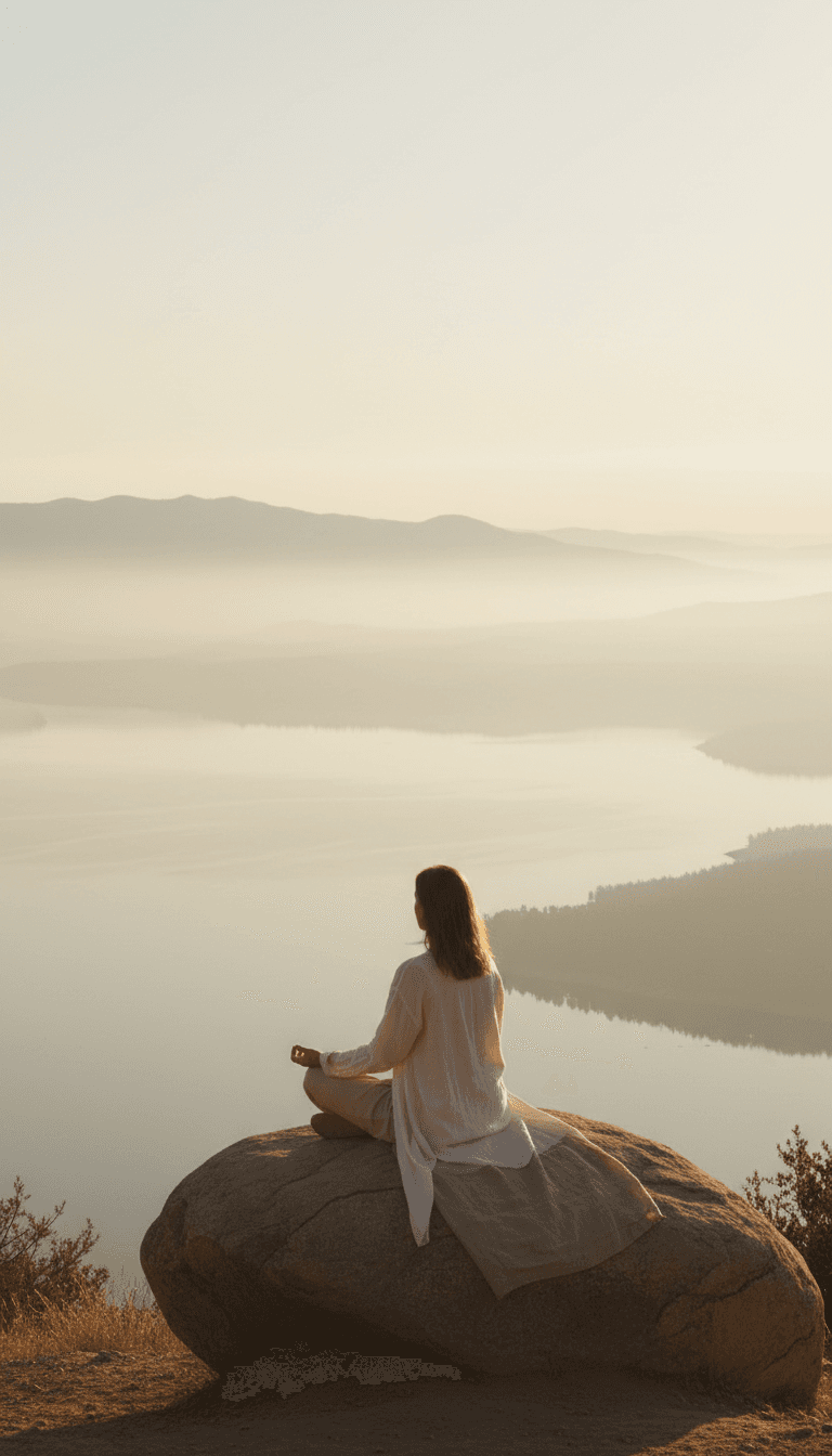 Meditation on coastal cliff at sunrise
